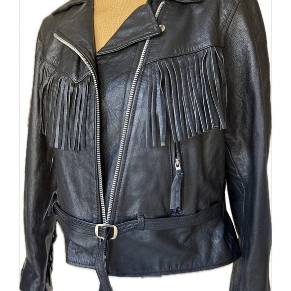 Stylish Black Leather Fringe Jacket Women’s– Western Biker Boho Rocker Style - Picture 12 of 12